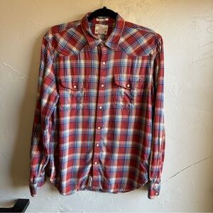 Vintage Lucky Brand Pearl Snap Western Shirt Americana Cowboy Flannel Classic M